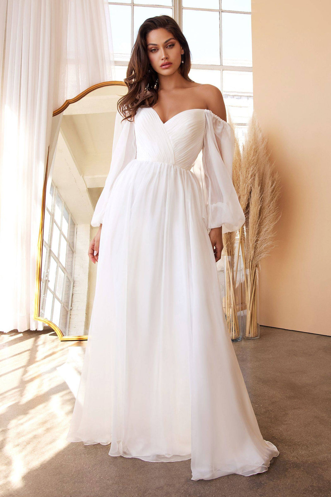 Classic Long Sleeves Bodice A-line Chiffon Long Wedding & Bridal Dress CDCD243W