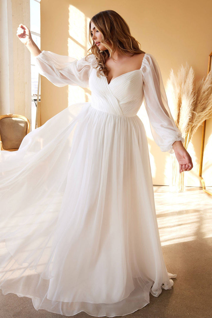 Plus Size Sweetheart Sheer Sleeves Chiffon Tulle Skirt Long Wedding Dress CDCD243WC