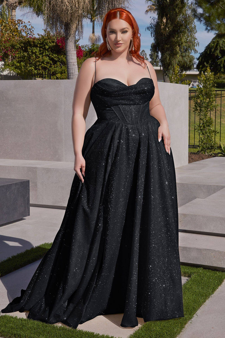 Glitter Shimmering Spaghetti Strap Cowl Neck Plus Size Long Bridesmaid Dress CDCD252C-Shangri-La Fashion