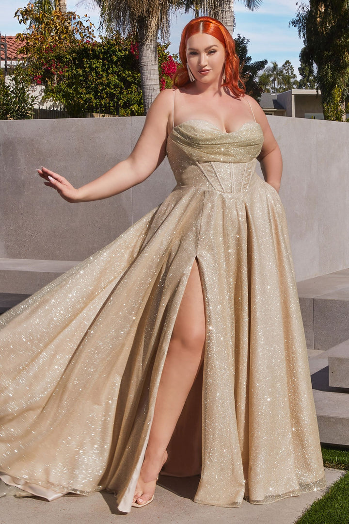 Glitter Shimmering Spaghetti Strap Cowl Neck Plus Size Long Bridesmaid Dress CDCD252C-2