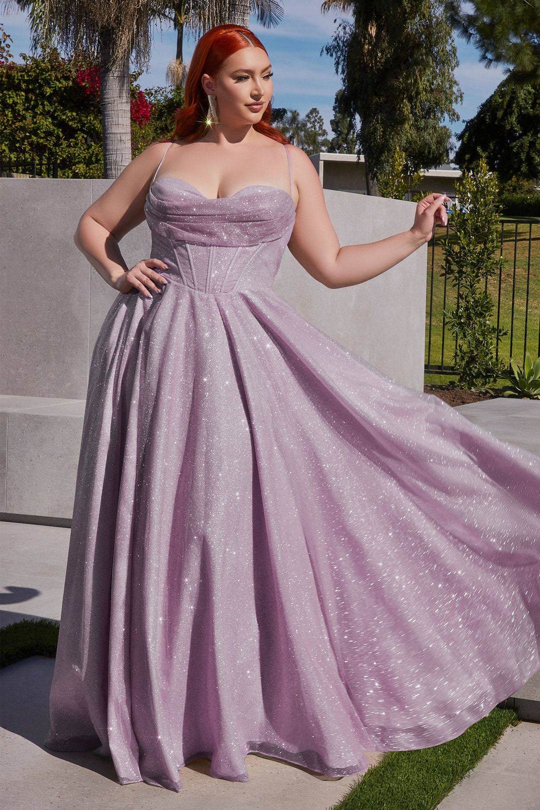 Glitter Shimmering Spaghetti Strap Cowl Neck Plus Size Long Bridesmaid Dress CDCD252C-Shangri-La Fashion