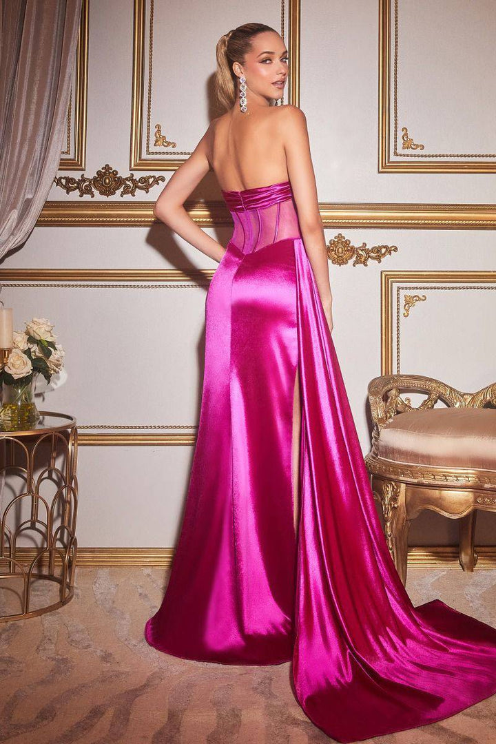 Satin Strapless Corset Side Slit  Long Evening Dress CDCD269