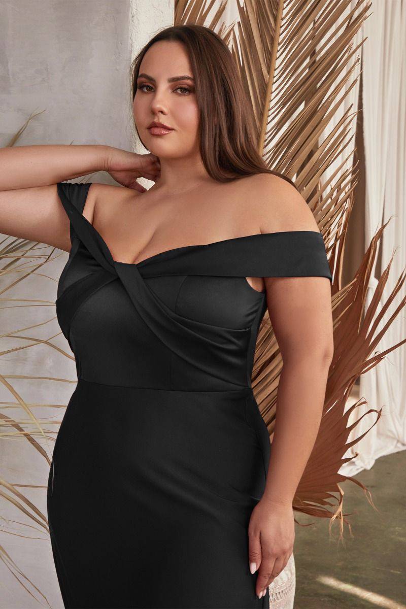 Satin Off Shoulder A-Line Plus Size Long Evening & Bridesmaid Dress CDCD325C