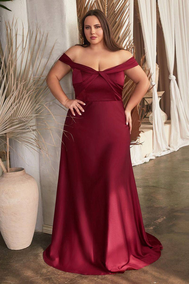 Satin Off Shoulder A-Line Plus Size Long Evening & Bridesmaid Dress CDCD325C