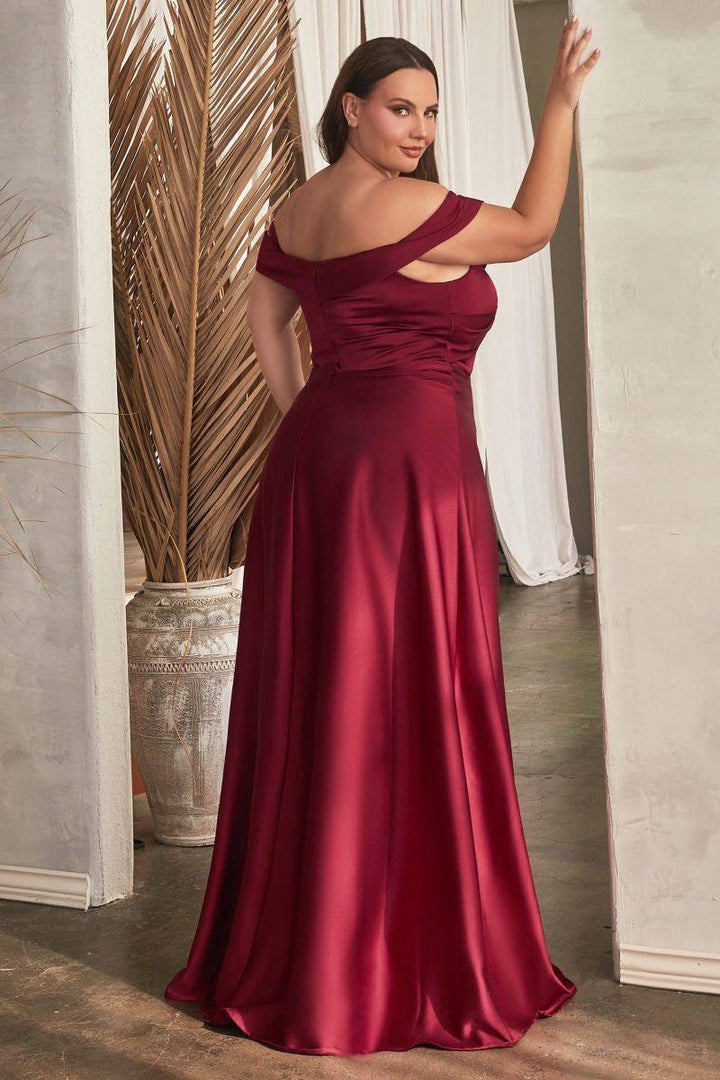 Satin Off Shoulder A-Line Plus Size Long Evening & Bridesmaid Dress CDCD325C