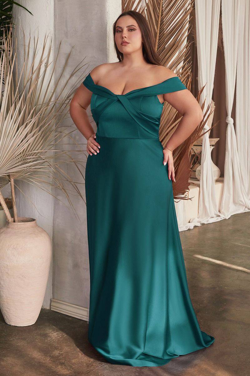 Satin Off Shoulder A-Line Plus Size Long Evening & Bridesmaid Dress CDCD325C