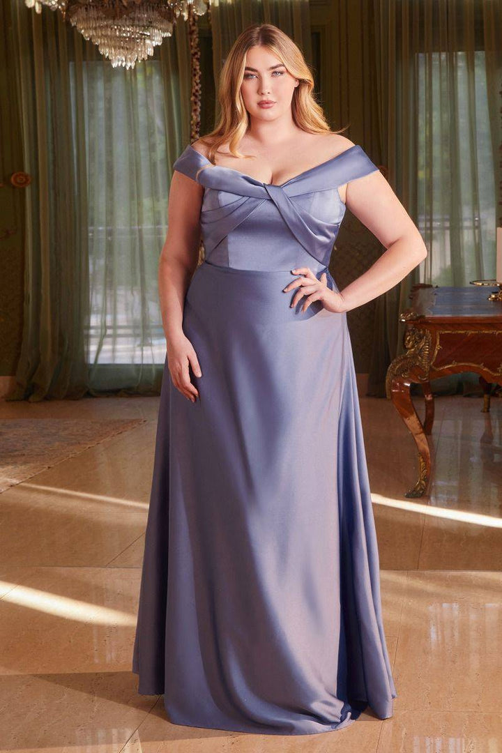 Satin Off Shoulder A-Line Plus Size Long Evening & Bridesmaid Dress CDCD325C