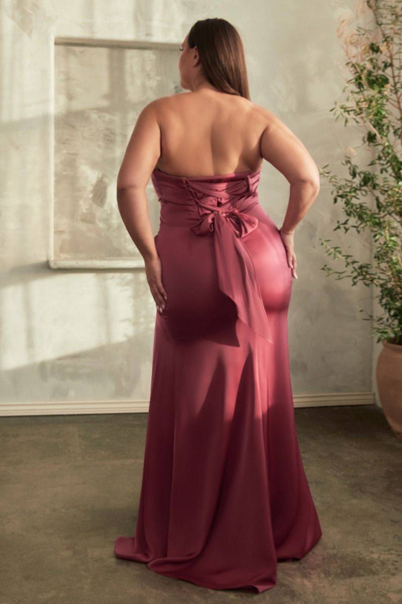 Satin Strapless Side Slit Plus Size Open Back Long Evening & Bridesmaid Dress CDCD326C