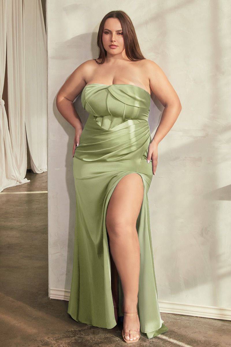 Satin Strapless Side Slit Plus Size Open Back Long Evening & Bridesmaid Dress CDCD326C