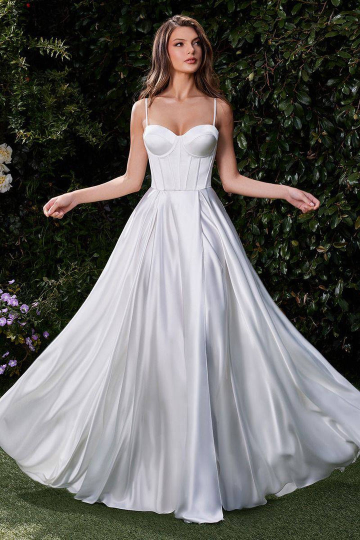 Satin A-Line Bustier Side Slit Sweetheart Long Wedding & Bridal Dress CDCD337W