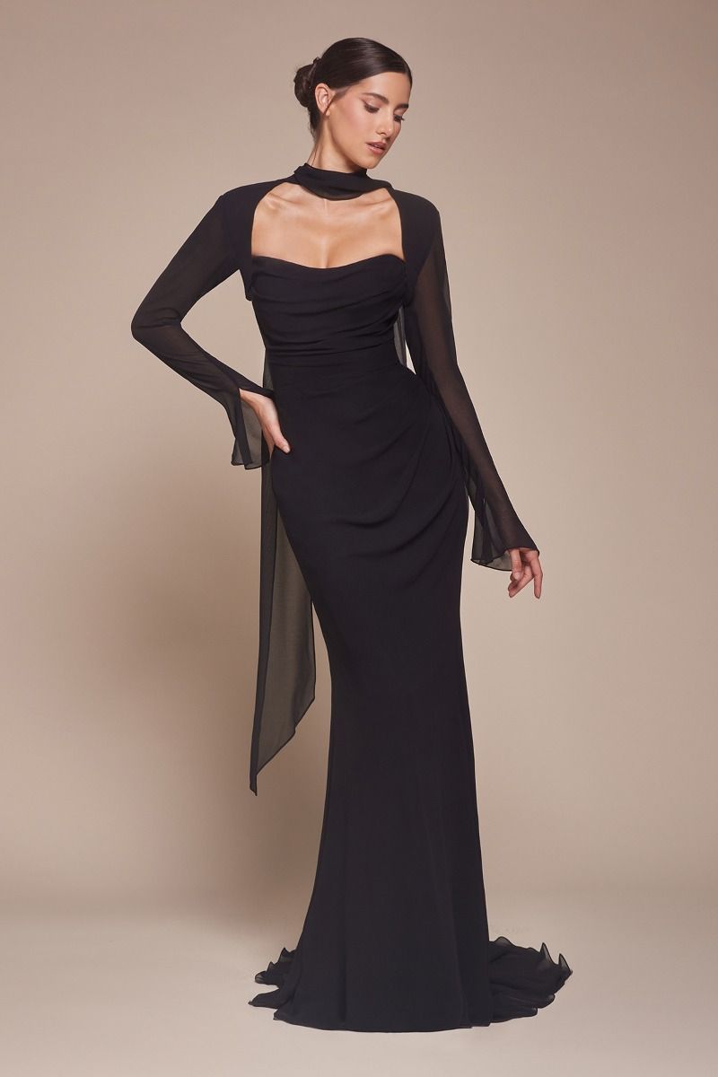 STRAPLESS CHIFFON DRESS WITH REMOVABLE JACKET CDCD357-0