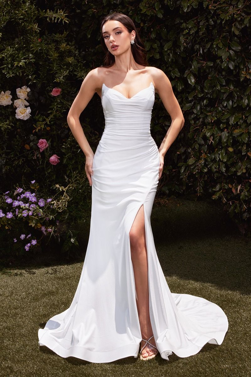 STRAPLESS STRETCH SATIN BRIDAL DRESS CDCD791W-0