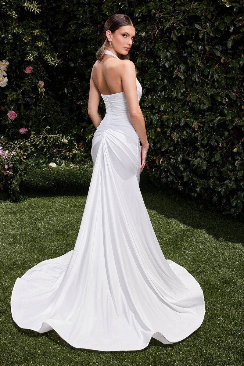 STRETCH SPANDEX FITTED HALTER BRIDAL DRESS CDCD796W-1