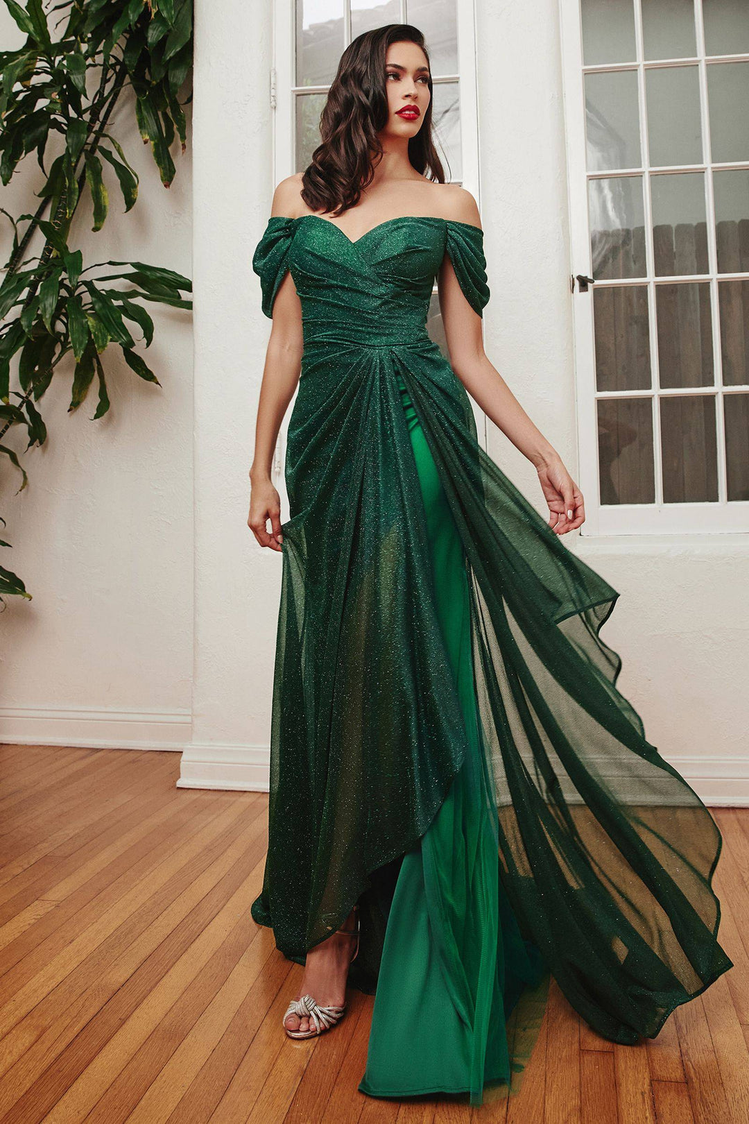 Strapless Off The shoulder Wrap Bodice Glitter Sequin Long Prom & Bridesmaid Dress CDCD878