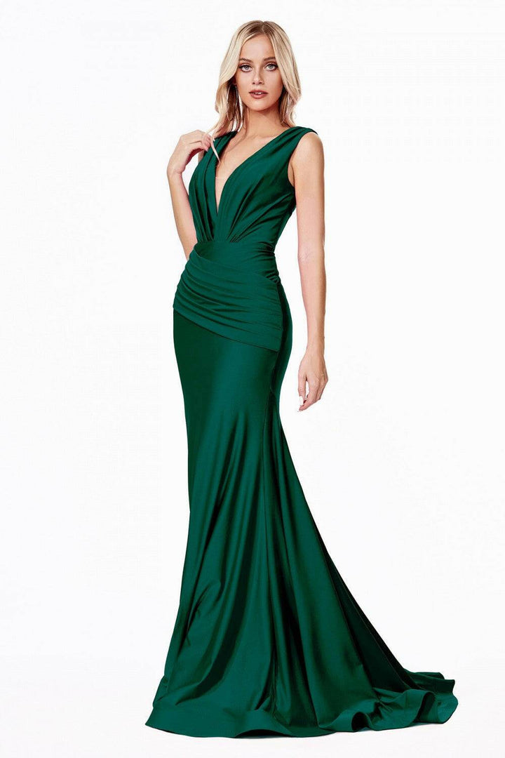 Stretch Jersey Mermaid Style Draped Bodice and Fitted Waist Long Evening Dress CDCD912 Sale-Shangri-La Fashion