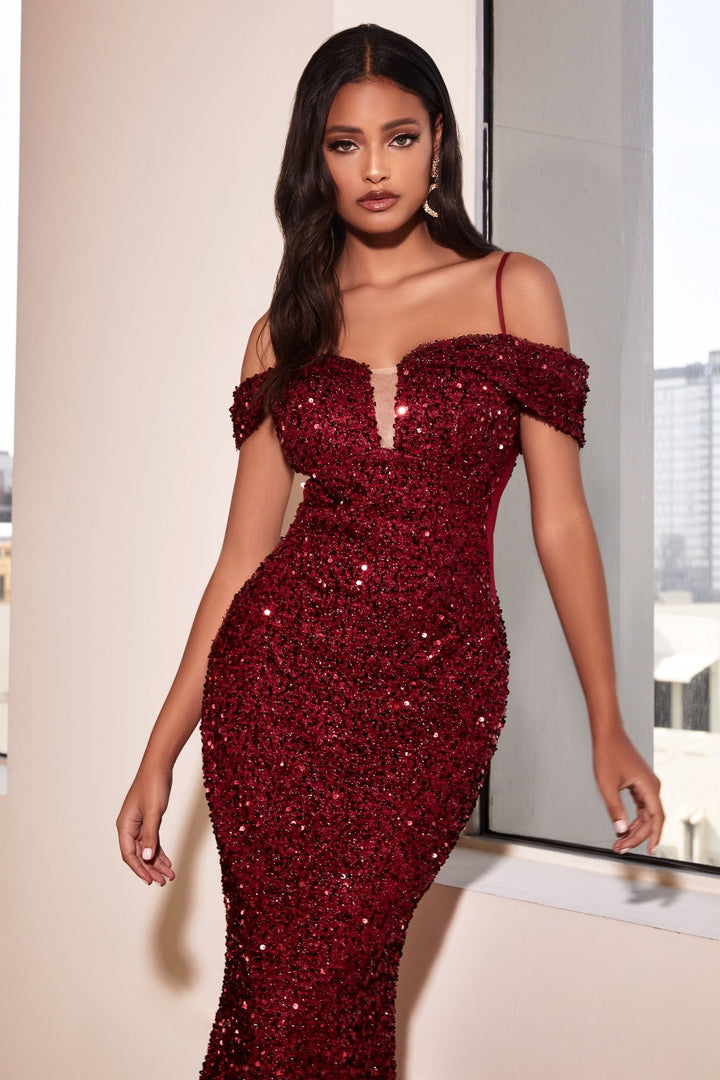 Twinkling Sequin Mermaid Dress Off Shoulder Long Prom & Bridesmaid Dress CDCD975-5