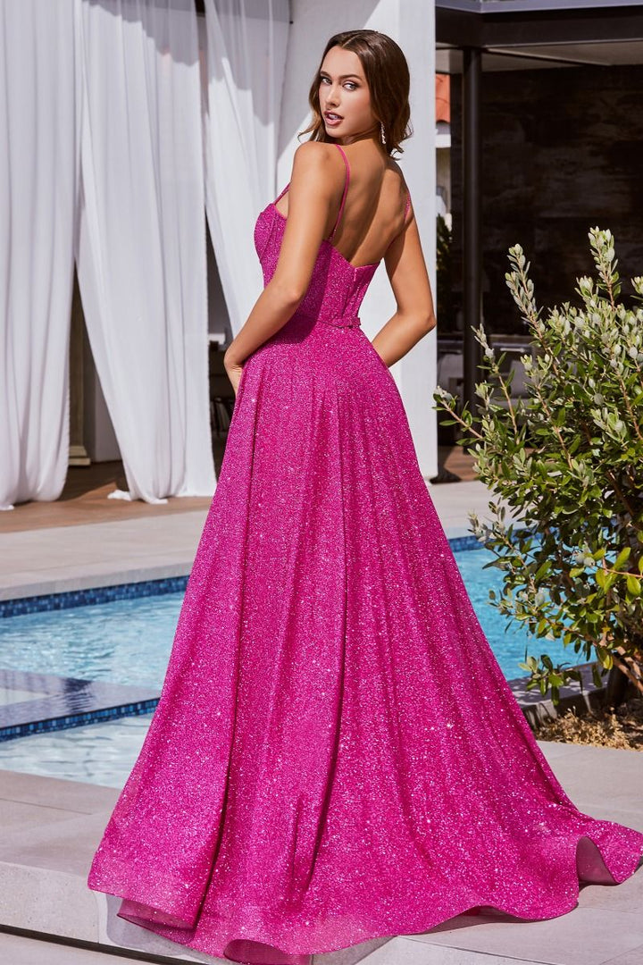 Glitter A-Line Sweetheart Open Back Long Prom Dress CDCDS483-1