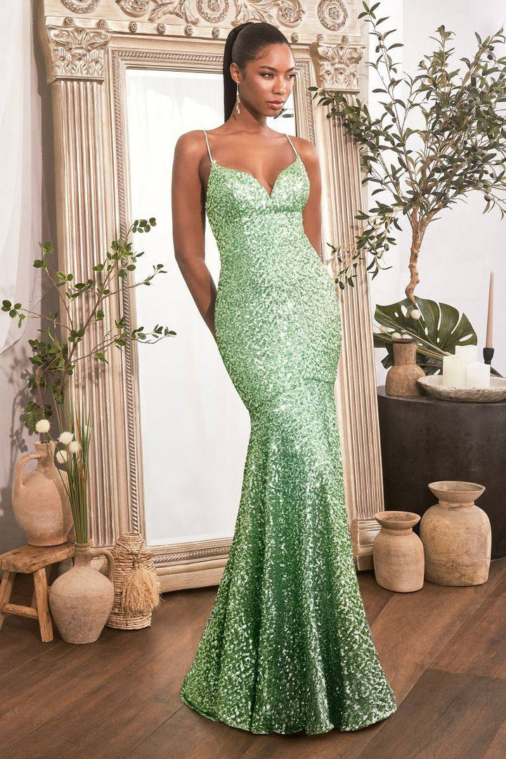 Fitted Embellished Sequins Mermaid Open Back Long Evening Dress CDCH066