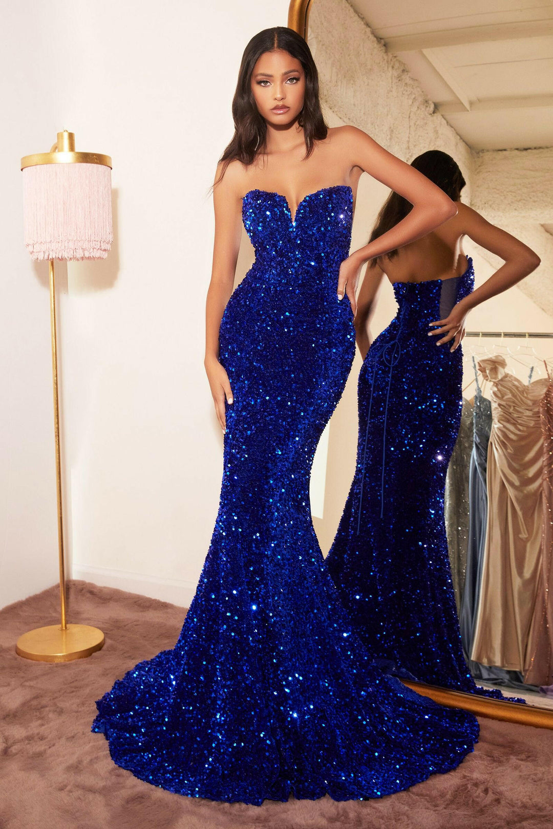 Strapless Sweetheart Laced Bodice Sequin Long Prom & Bridesmaid Dress CDCH151 Sale-0
