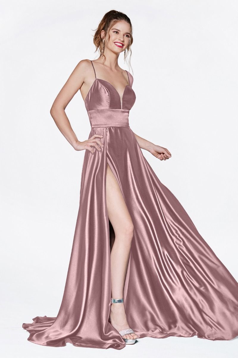 A-line Satin Illusion V-neckline Strap Fitted Long Prom & Bridesmaid Dress-3