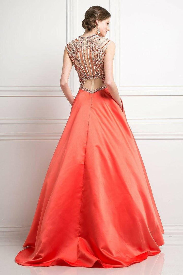 Embellished Beads Bodice Two Piece Satin Long Ball Dress CDCK28-Shangri-La Fashion