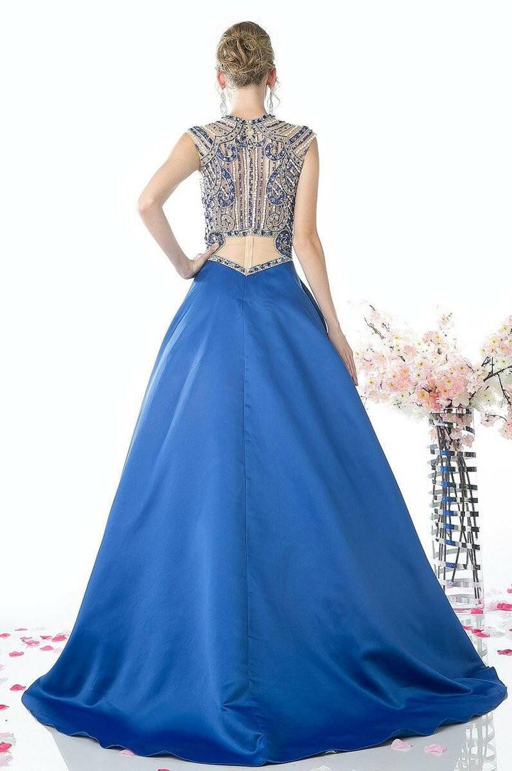 Embellished Beads Bodice Two Piece Satin Long Ball Dress CDCK28-Shangri-La Fashion