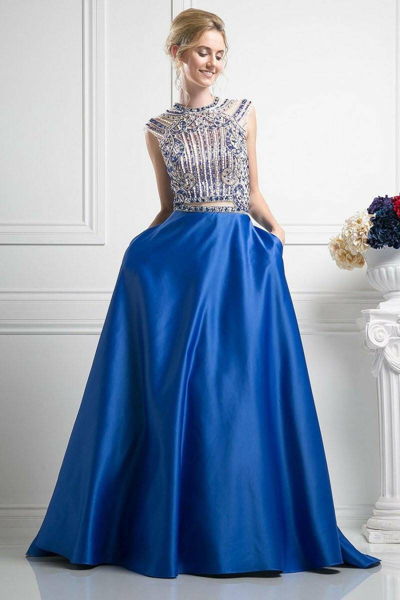 Embellished Beads Bodice Two Piece Satin Long Ball Dress CDCK28-Shangri-La Fashion