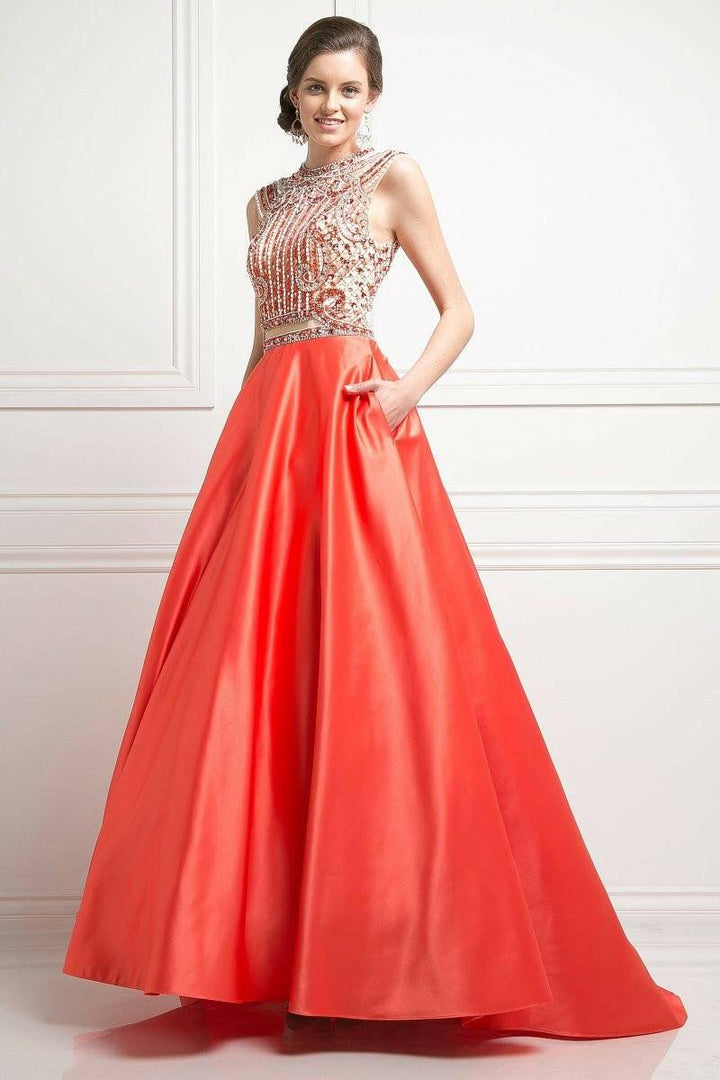 Embellished Beads Bodice Two Piece Satin Long Ball Dress CDCK28-Shangri-La Fashion