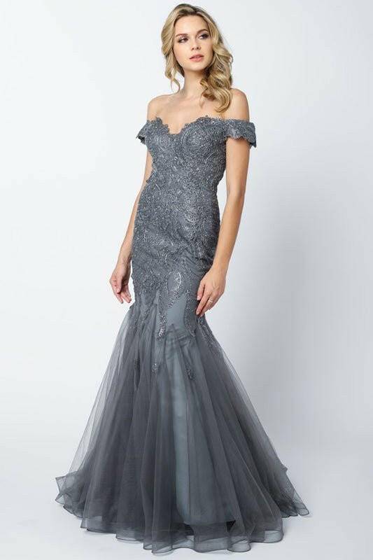 Embellished Lace Off Shoulder Mermaid Long Prom Dress JT693-Shangri-La Fashion