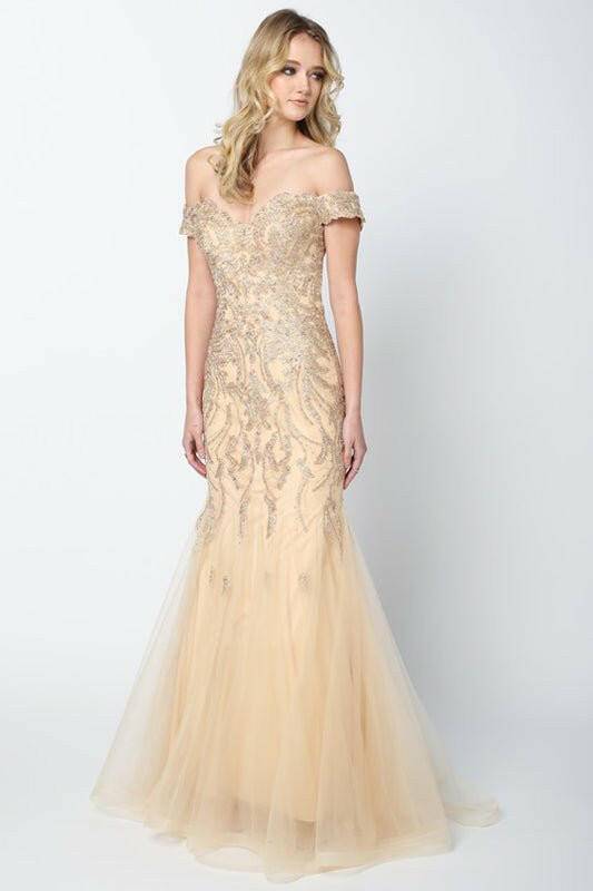 Embellished Lace Off Shoulder Mermaid Long Prom Dress JT693-Shangri-La Fashion