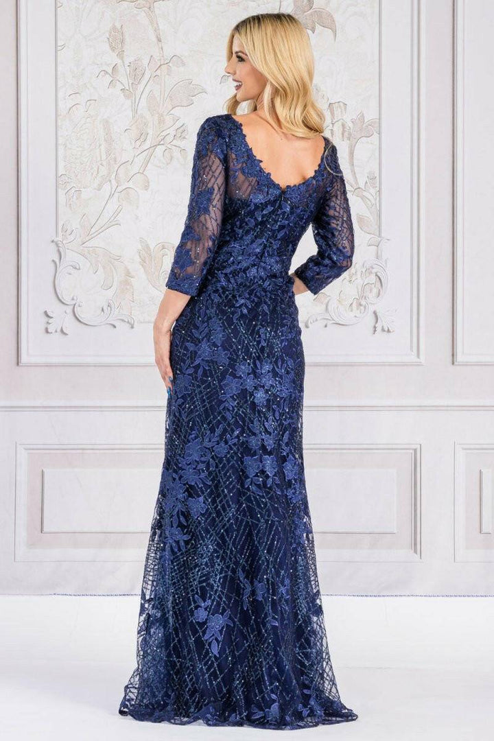 Embroidered Lace Trumpet Sheer 3/4 Sleeves Long Mother Of The Bride Dress AC7045 Sale-Shangri-La Fashion