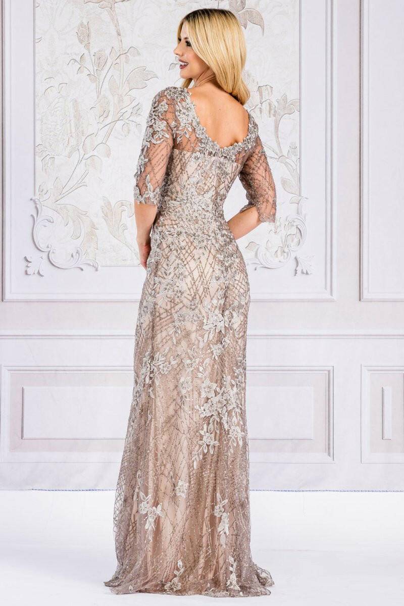 Embroidered Lace Trumpet Sheer 3/4 Sleeves Long Mother Of The Bride Dress AC7045 Sale-Shangri-La Fashion