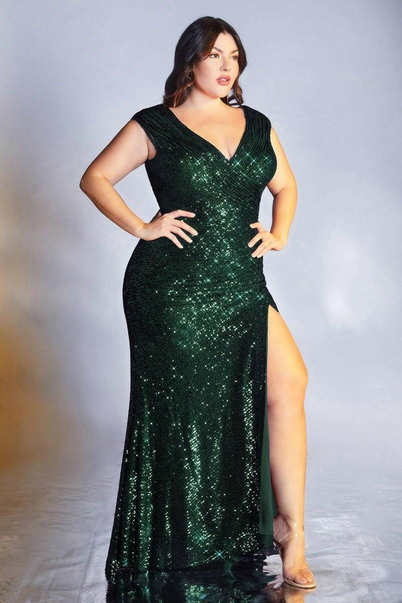 Fitted Trumpet Curvy Sequin Plus Size Fitted V-neck Tank Straps Long Prom & Ball Dress CDCH198C-Shangri-La Fashion