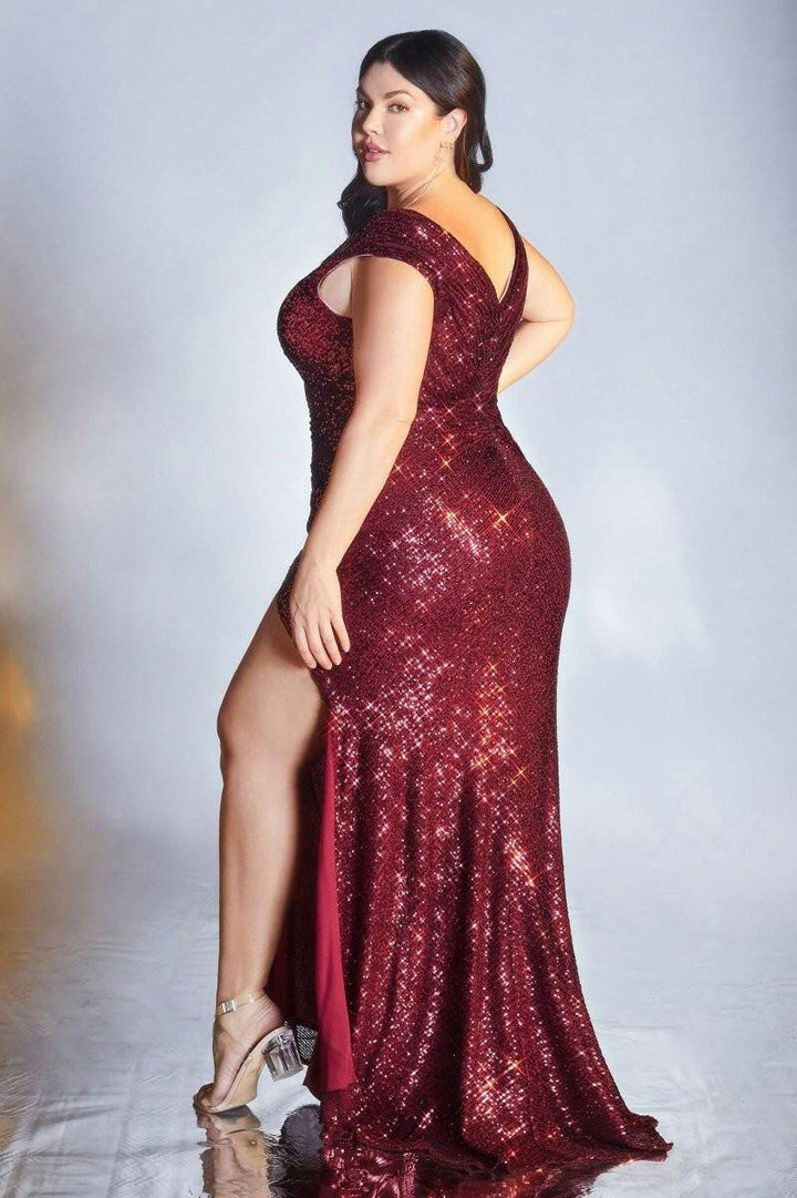 Fitted Trumpet Curvy Sequin Plus Size Fitted V-neck Tank Straps Long Prom & Ball Dress CDCH198C-Shangri-La Fashion