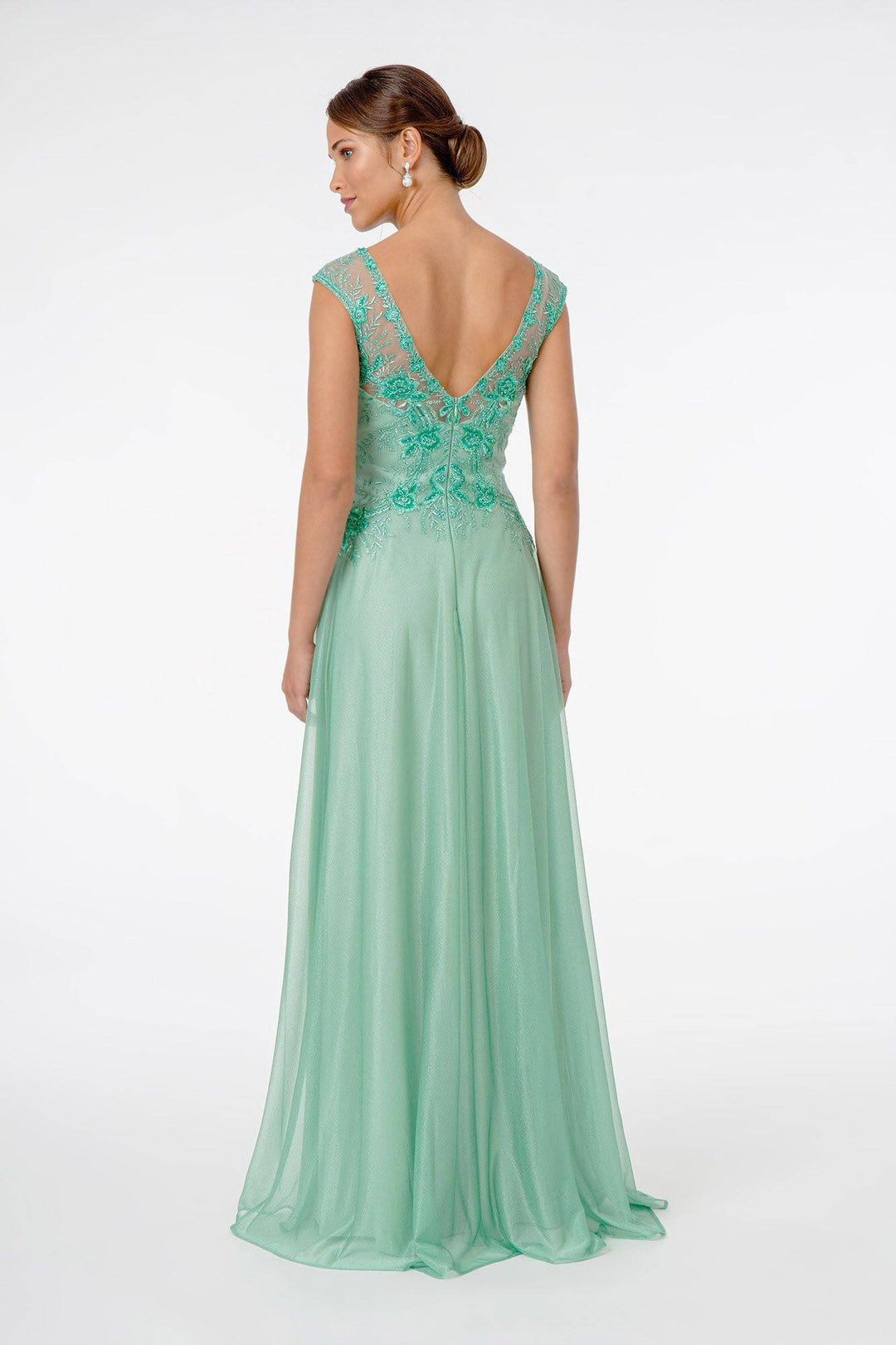 Embroidered Bodice V-Neck w/ V-Back Long Mother Of The Bride Dress GLGL1826-Shangri-La Fashion