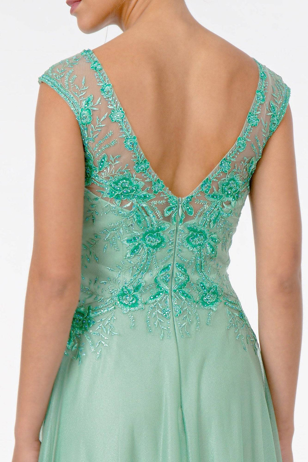 Embroidered Bodice V-Neck w/ V-Back Long Mother Of The Bride Dress GLGL1826-Shangri-La Fashion