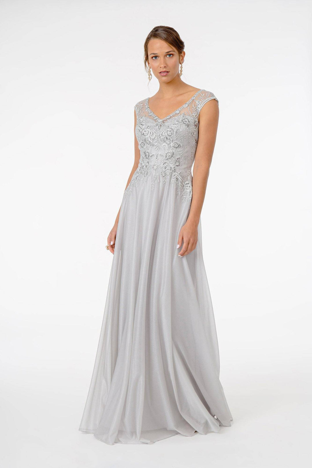 Embroidered Bodice V-Neck w/ V-Back Long Mother Of The Bride Dress GLGL1826-Shangri-La Fashion