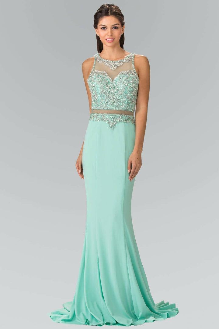 Mock Two-Piece with Beaded Top Long Prom Dress GLGL2342-Shangri-La Fashion