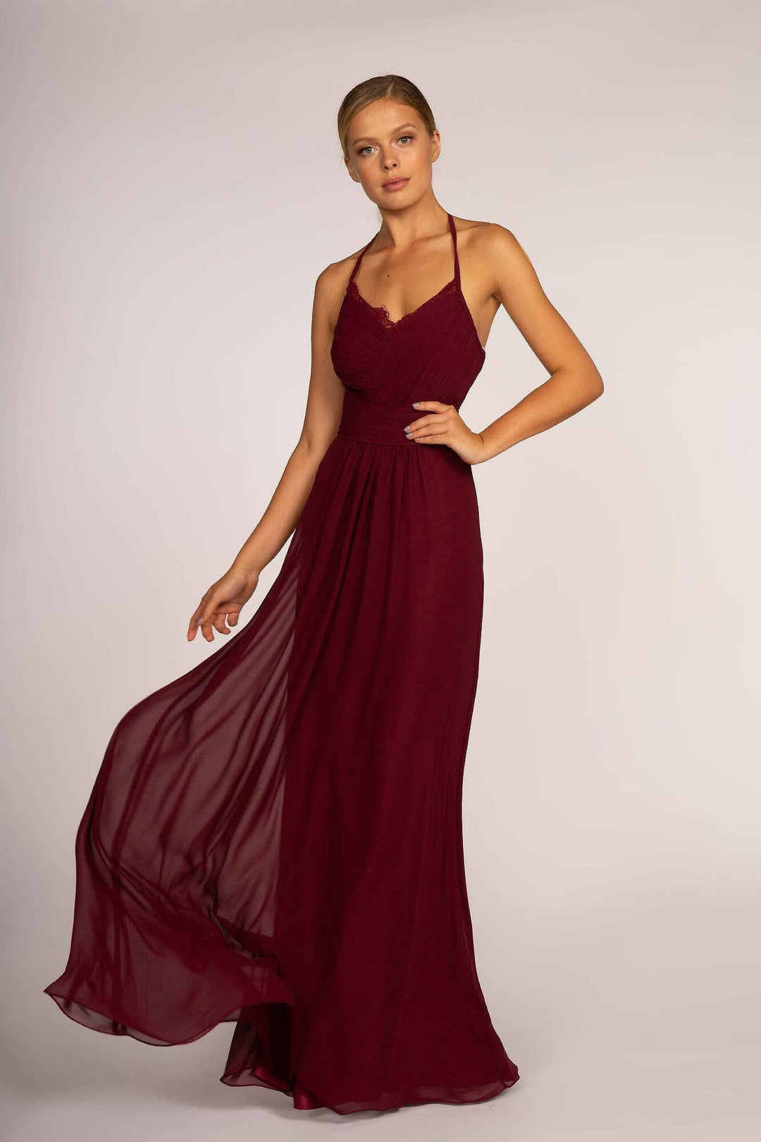 Halter Neck Chiffon Long Bridesmaid Dress GLGL2606-Shangri-La Fashion