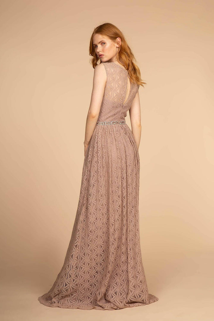 Jewel Embellished Waist Lace Long Mother Of The Bride Dress GLGL2611-Shangri-La Fashion