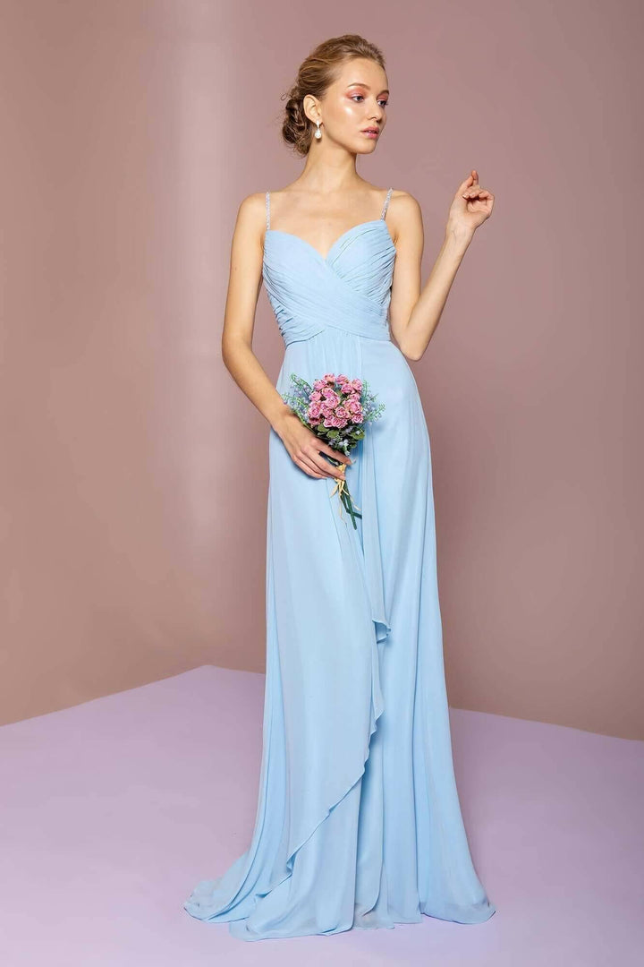 Chiffon Ruched Jewel Straps Long Prom Dress GLGL2666-Shangri-La Fashion