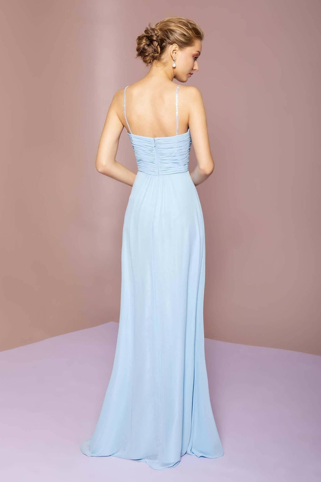 Chiffon Ruched Jewel Straps Long Prom Dress GLGL2666-Shangri-La Fashion