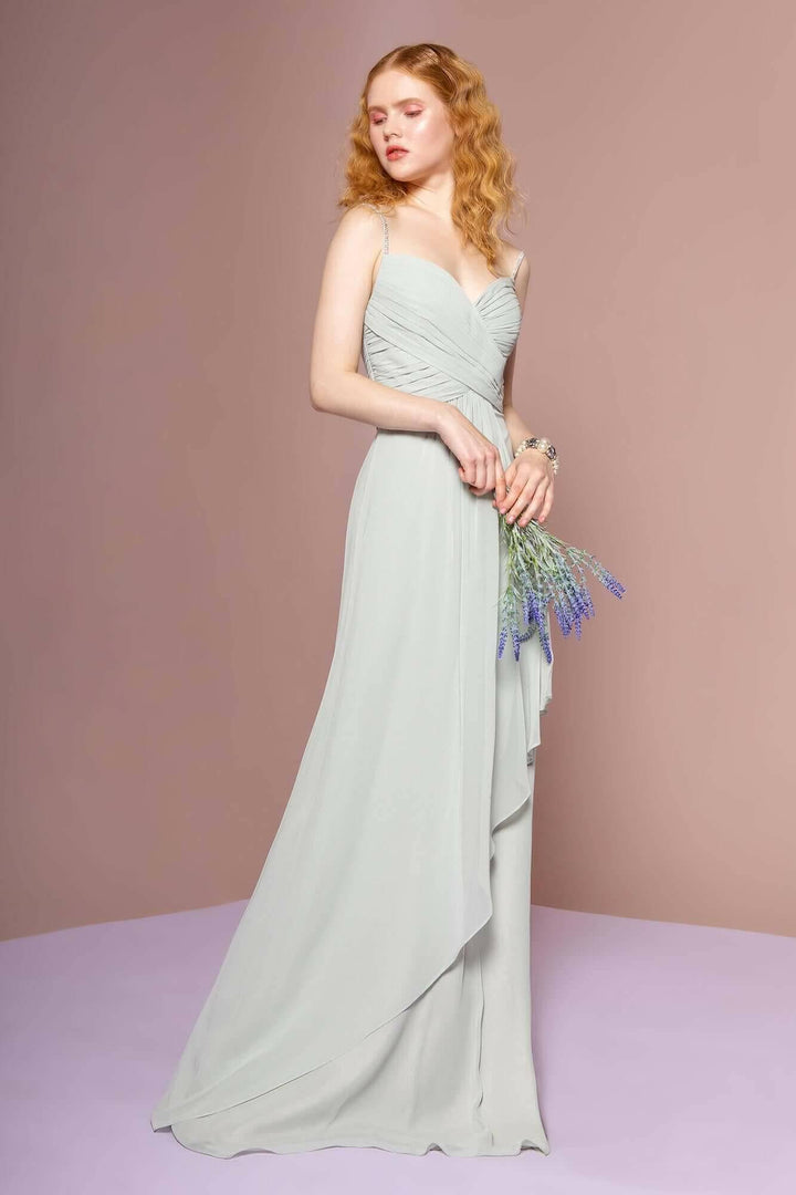 Chiffon Ruched Jewel Straps Long Prom Dress GLGL2666-Shangri-La Fashion