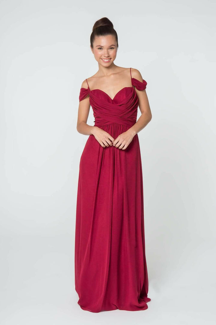 Chiffon Ruched Sweetheart Long Bridesmaid Dress GLGL2824-Shangri-La Fashion