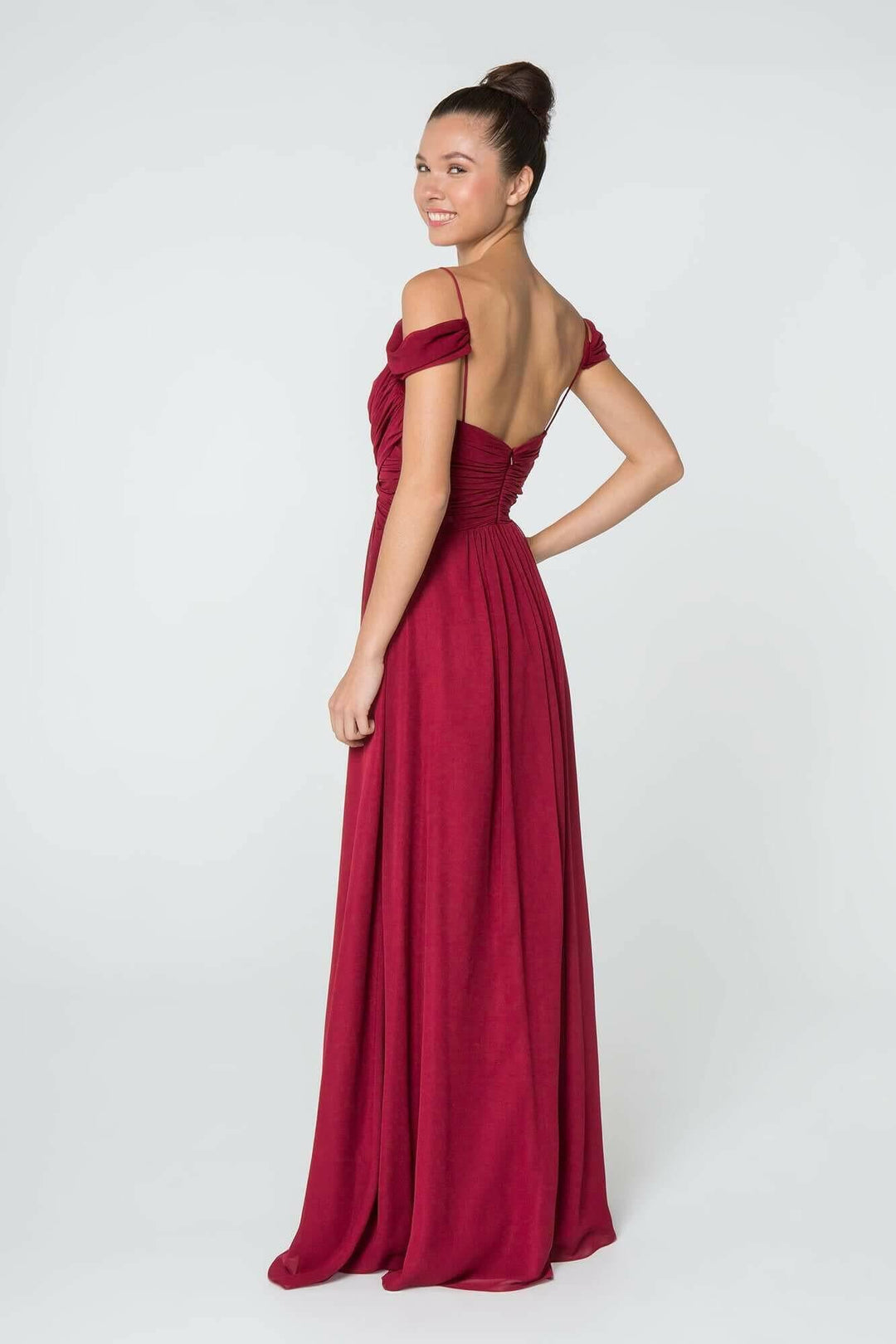 Chiffon Ruched Sweetheart Long Bridesmaid Dress GLGL2824-Shangri-La Fashion