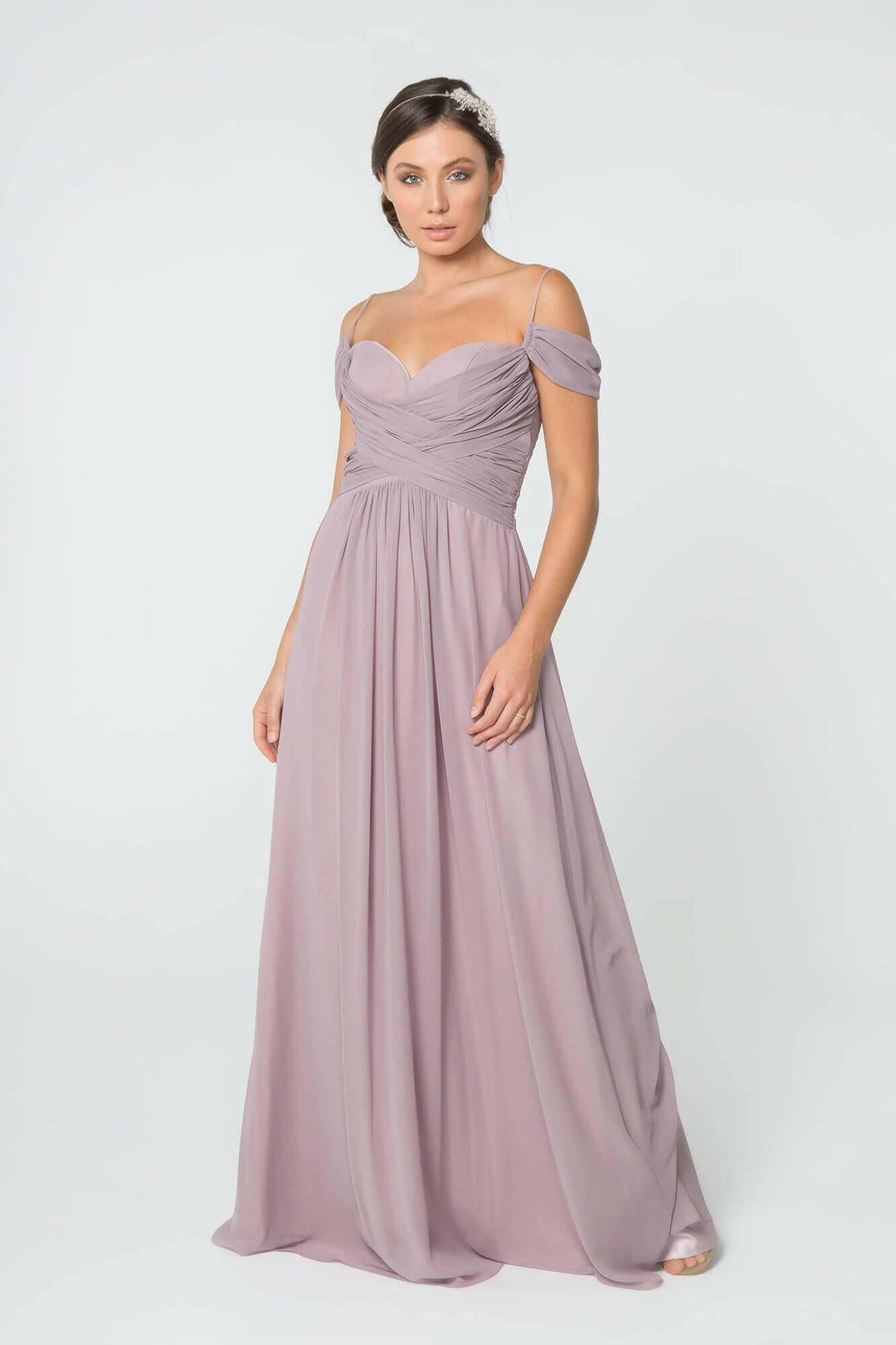 Chiffon Ruched Sweetheart Long Bridesmaid Dress GLGL2824-Shangri-La Fashion