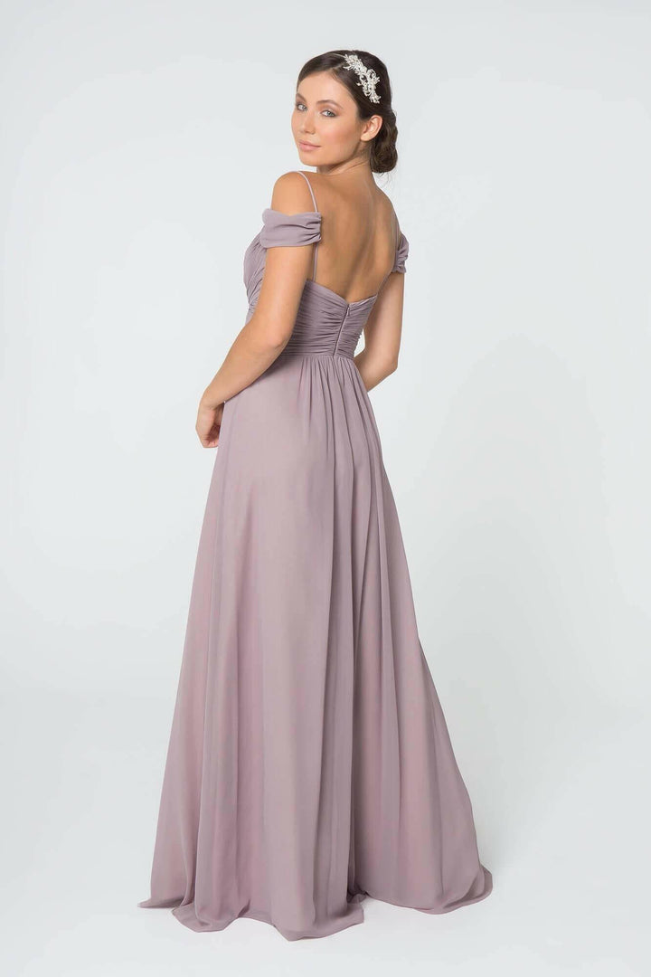 Chiffon Ruched Sweetheart Long Bridesmaid Dress GLGL2824-Shangri-La Fashion