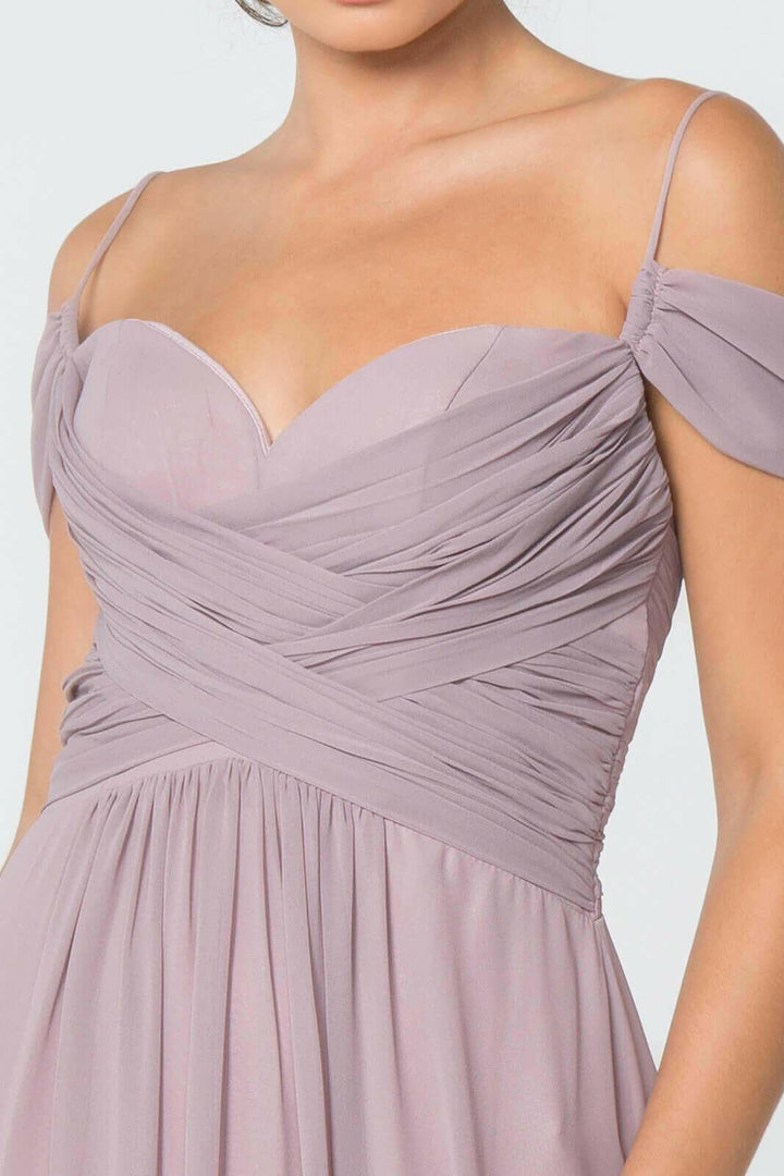 Chiffon Ruched Sweetheart Long Bridesmaid Dress GLGL2824-Shangri-La Fashion