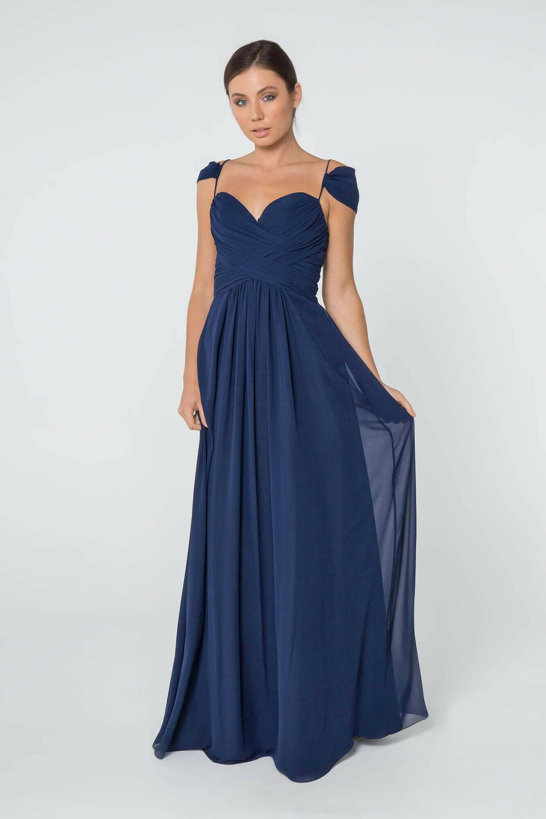 Chiffon Ruched Sweetheart Long Bridesmaid Dress GLGL2824-Shangri-La Fashion