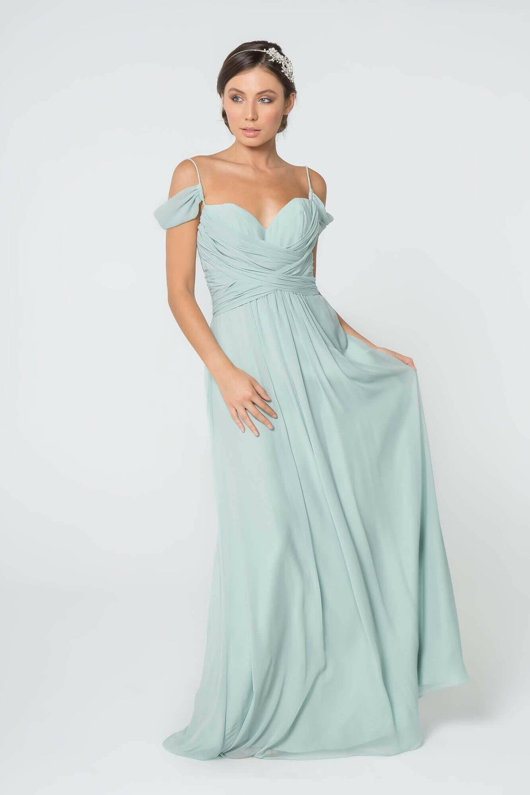 Chiffon Ruched Sweetheart Long Bridesmaid Dress GLGL2824-Shangri-La Fashion